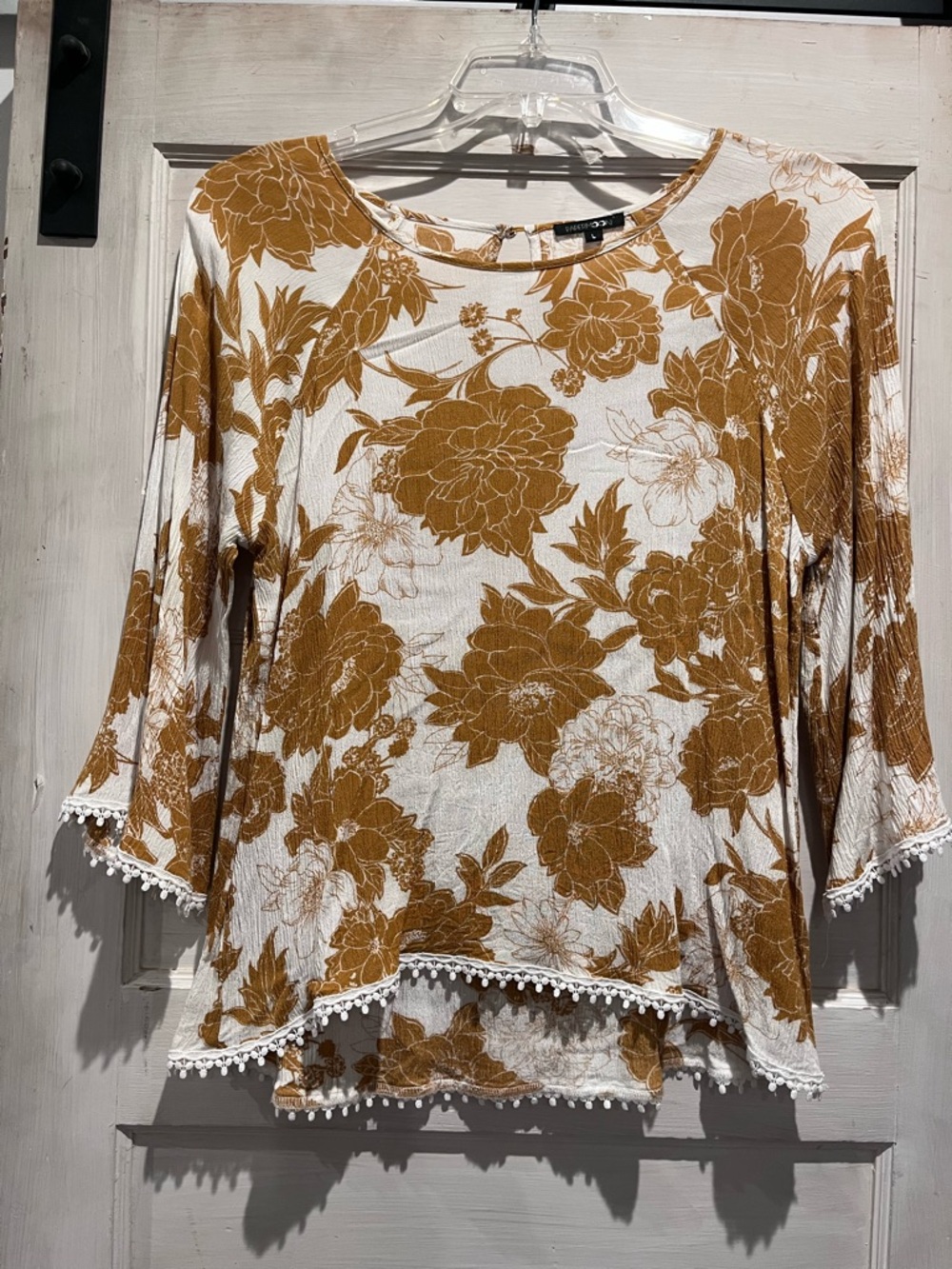 Papermoon White and Mustard Floral Scoop Neck Tunic with Lace Trim